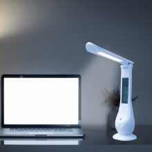 Lampe de bureau Staron avec horloge, lampe de lecture LED avec protection des yeux, lampe de table pliable et rechargeable, 3 niveaux de luminosité
