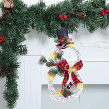 Guirlandas de Natal em forma de boneco de neve YiFudd para porta de entrada, enfeite de vime em forma de boneco de neve com luz LED para decoração