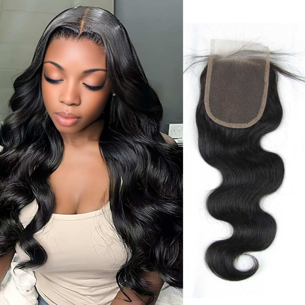 Unisex Brazilian Virgin Hair Closure 4X4 Hd Lace Body Wave 14 Inch Invisible PreâPlucked Baby Hair