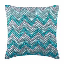 Housse de coussin décorative en soie bleu turquoise 40 x 40 cm, motif chevron moderne avec fermeture éclair