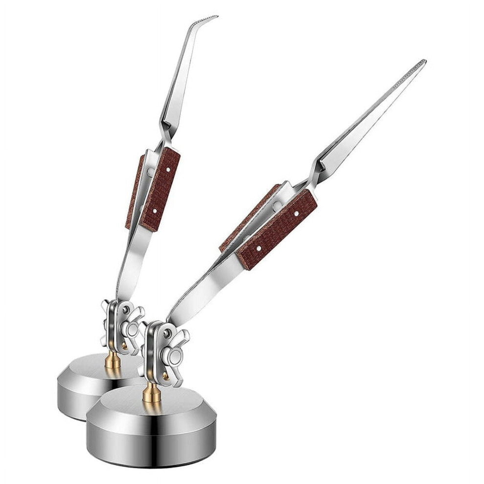 2 Pcs Soldering Tweezers Set With Base 360 Rotation For Jewelry Making, Welding, Repairing 9422877760510