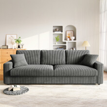 256cm 4 Seater Modern Corduroy Sofa with 2 Throw Pillows for Living Room