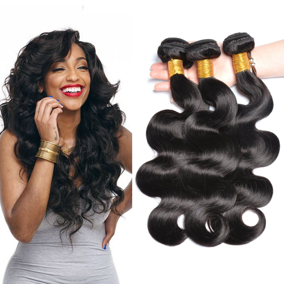 Unisex Black Malaysian Virgin Body Wave Hair 3 Bundles Natural Human Hair Extensions Dye And Bleach Ready
