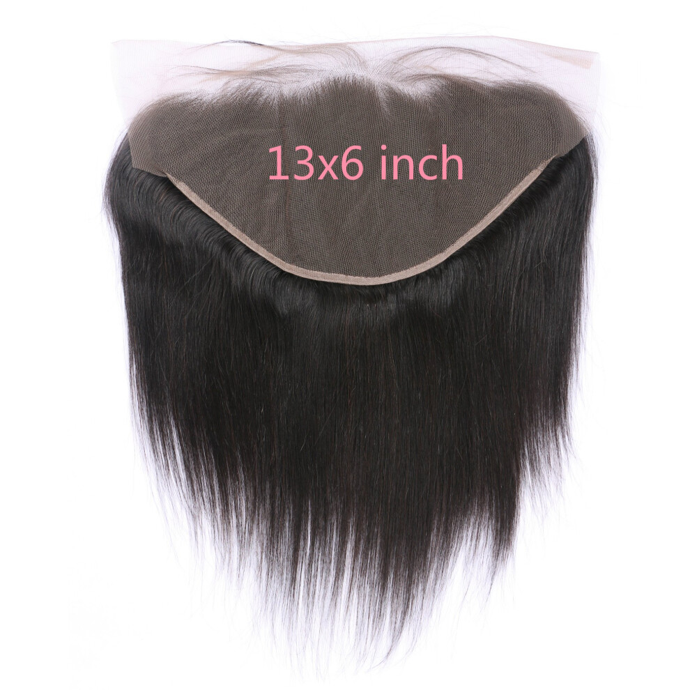 Unisex 13X6 Lace Frontal Closure Straight Human Hair Pre Plucked With Baby Hair Natural Hairline 12Inch