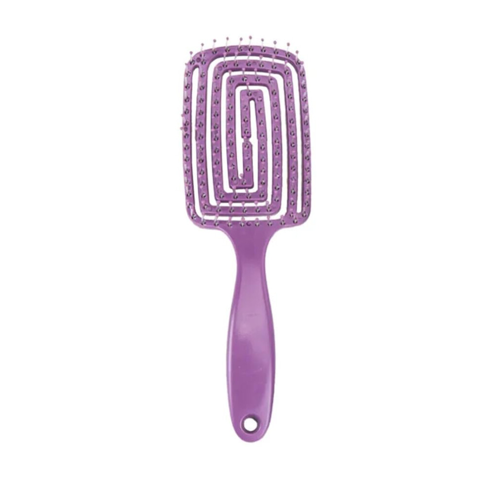 Purple Hair Detangling Brush With Vented Nylon Bristles For Wet And Dry Hair, Curved Scalp Massage