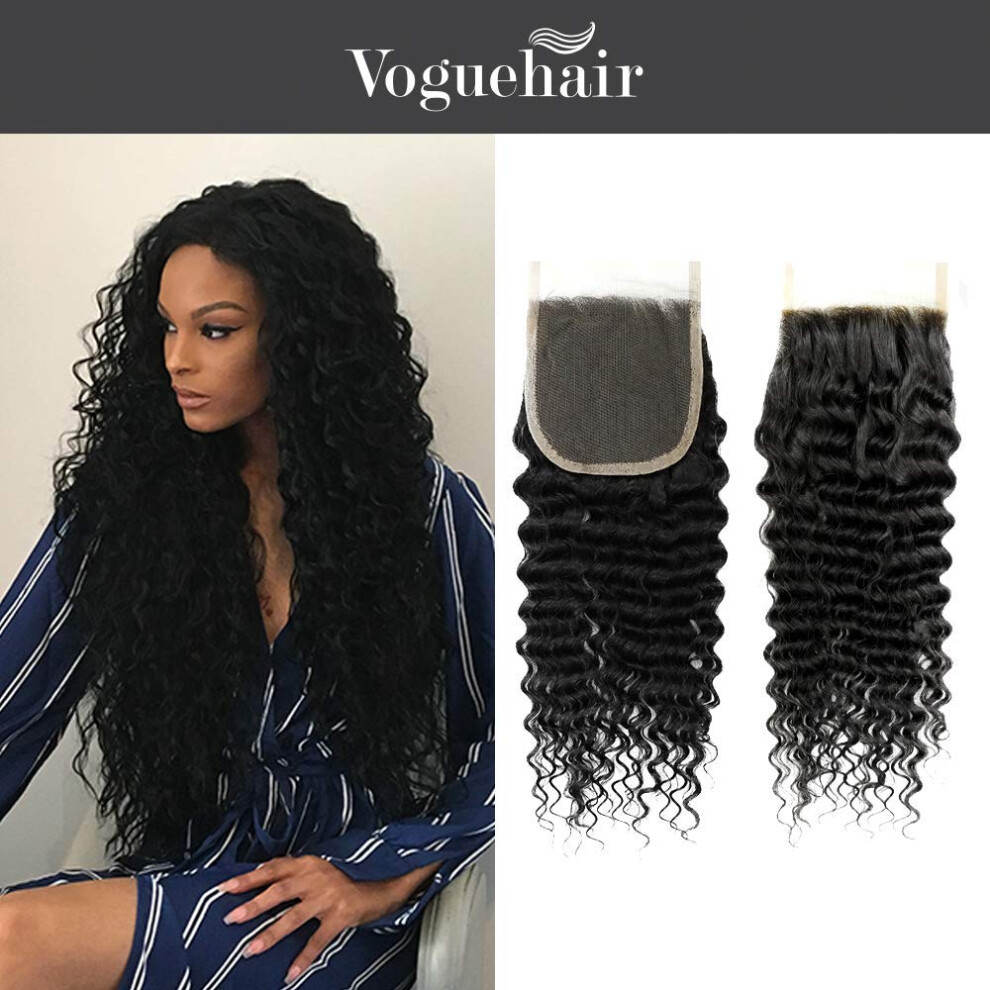 Unisex Brazilian Virgin Human Hair 4X4 Deep Wave Lace Closure Handtied Natural Scalp Appearance 18'