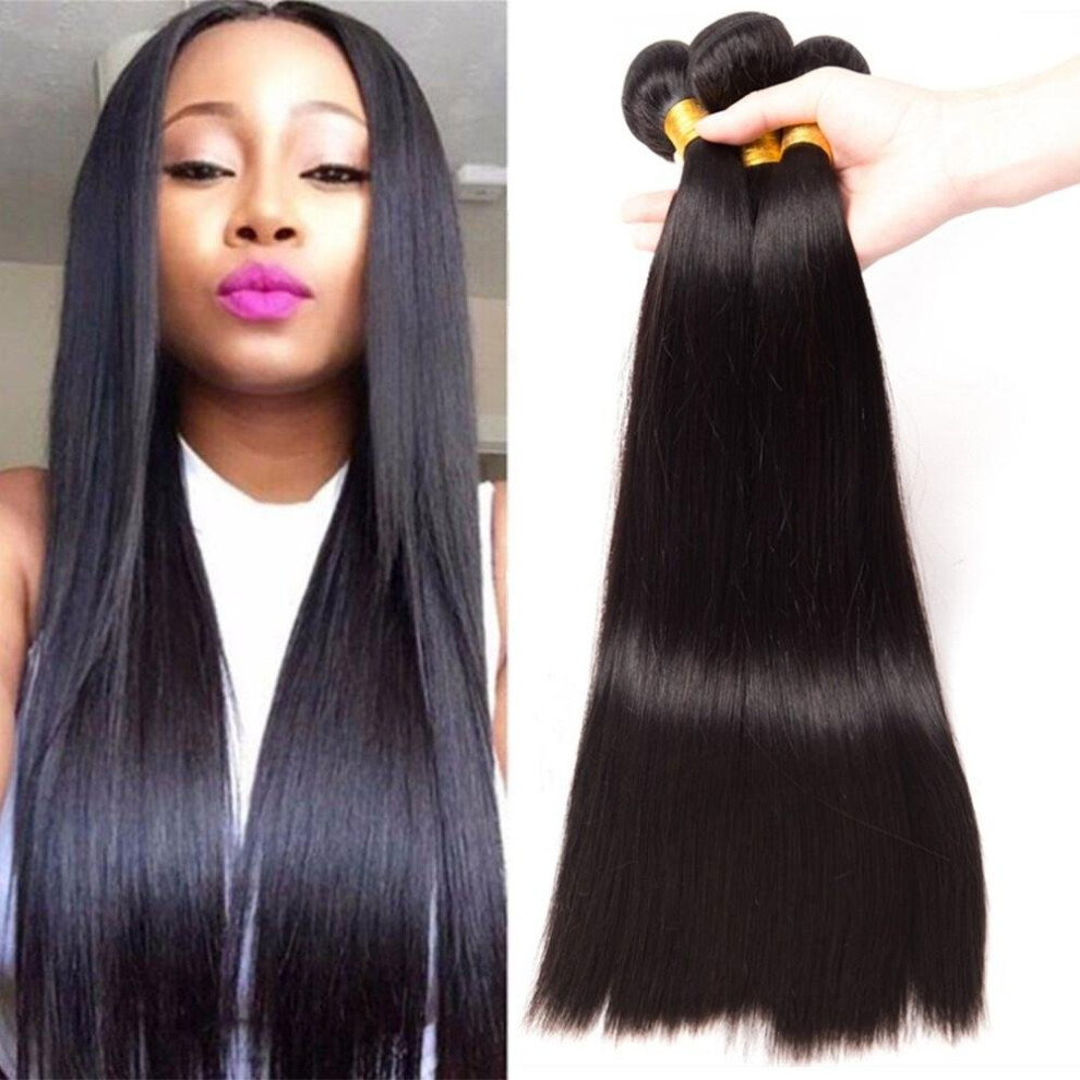 Brazilian Virgin Human Hair Bundles 30 Inch Straight Extensions 1B Natural Color Tangle Resistant