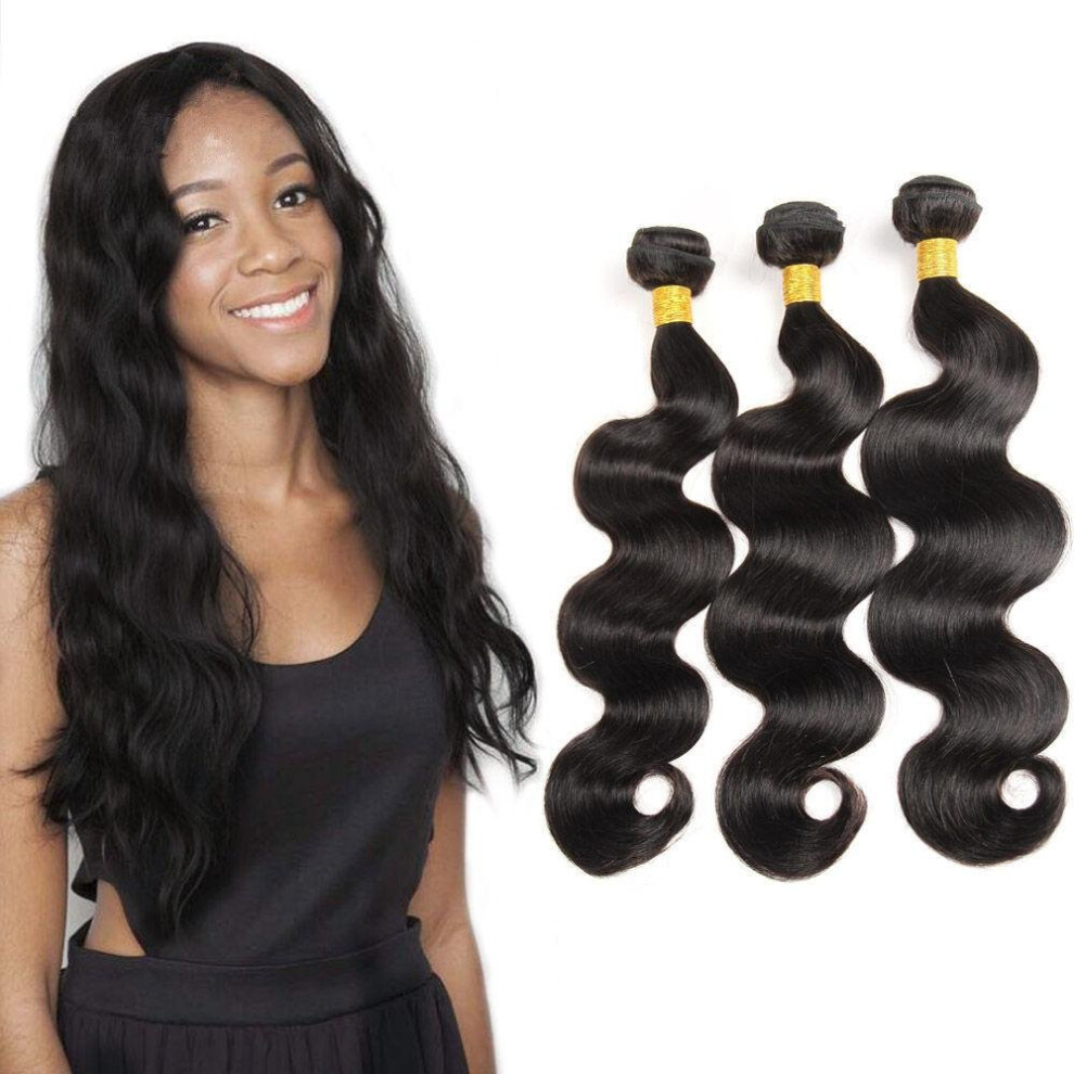 Virgin Human Hair Bundles Peruvian Body Wave Extensions Natural Black 22 24 26 Inch Dyeable