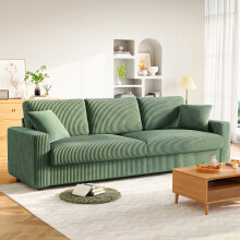 Modern 3 Seat Corduroy Sofa Couches 256cm Green