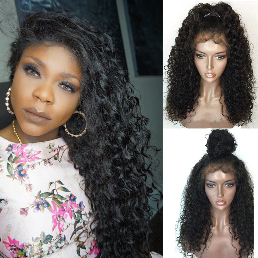 Unisex 13X6 Lace Front Wigs Human Hair Curly Brazilian Virgin Glueless With Baby Hair 150% Density 22 Inch