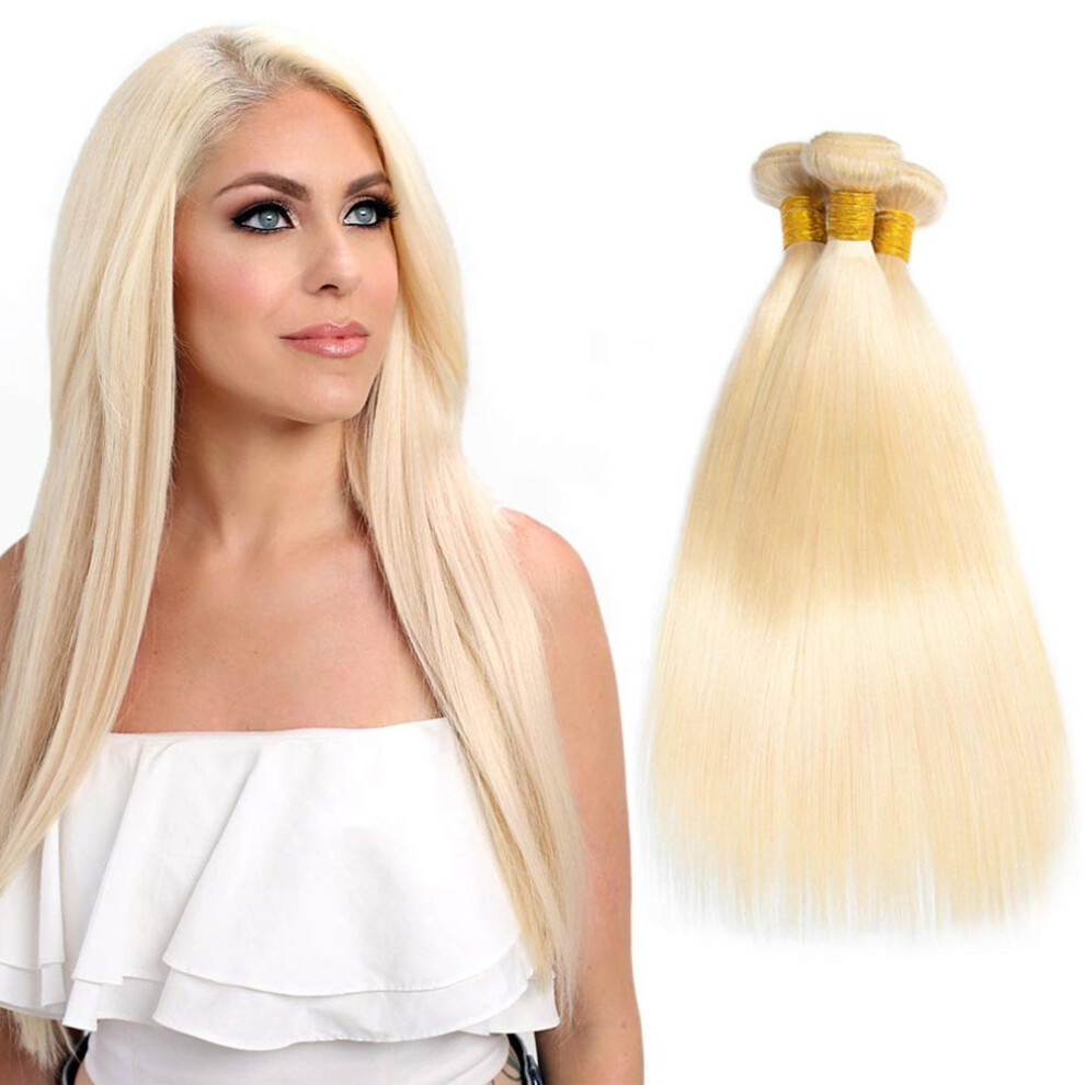 Unisex Blonde Human Hair Extensions 613 Virgin Brazilian Straight Weave Bundles Tangle Smooth