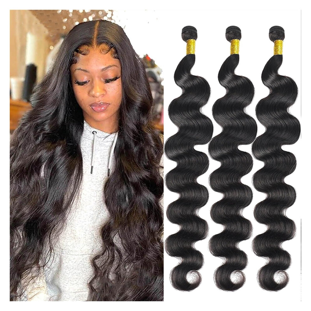 Unisex Black Human Hair Bundles 14 Inch Virgin Remy Body Wave Extensions Natural Full Volume Longlasting Wear