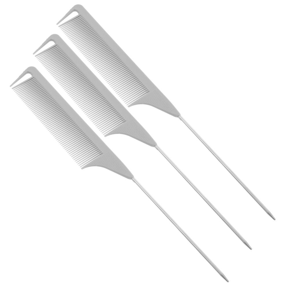 Unisex White 3Pcs Rat Tail Comb Set With Finetooth For Precision Sectioning And Styling, Salon And Home Use
