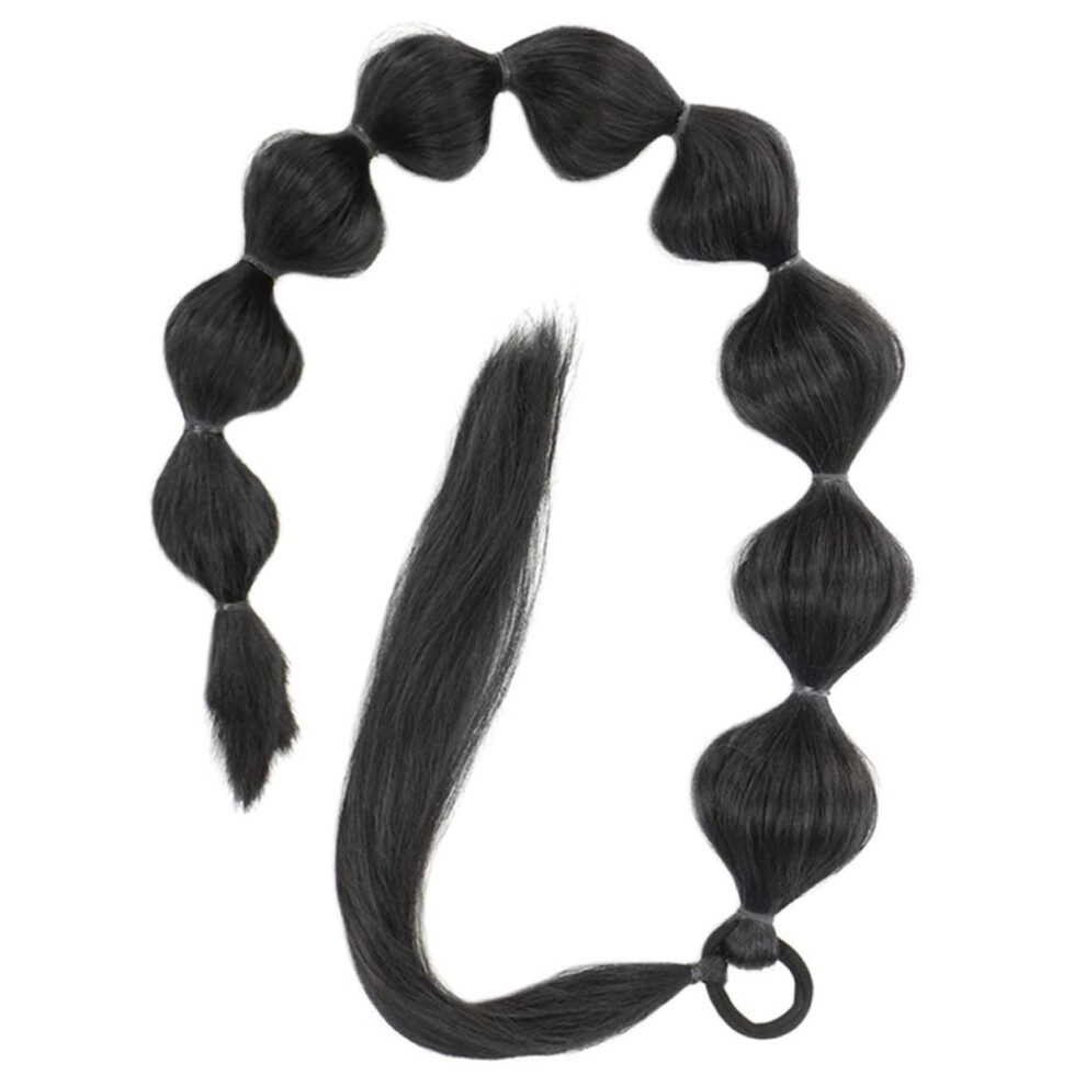 Unisex Black Long Bubble Ponytail Hair Extension Realistic Synthetic Braid Hairpiece For Women