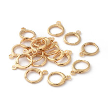 10 accesorii pentru cercei rotunzi din alamă cu inel orizontal placat cu aur de 18K, 15x11.5x2mm, gaură: 2mm, ac: 0.8mm