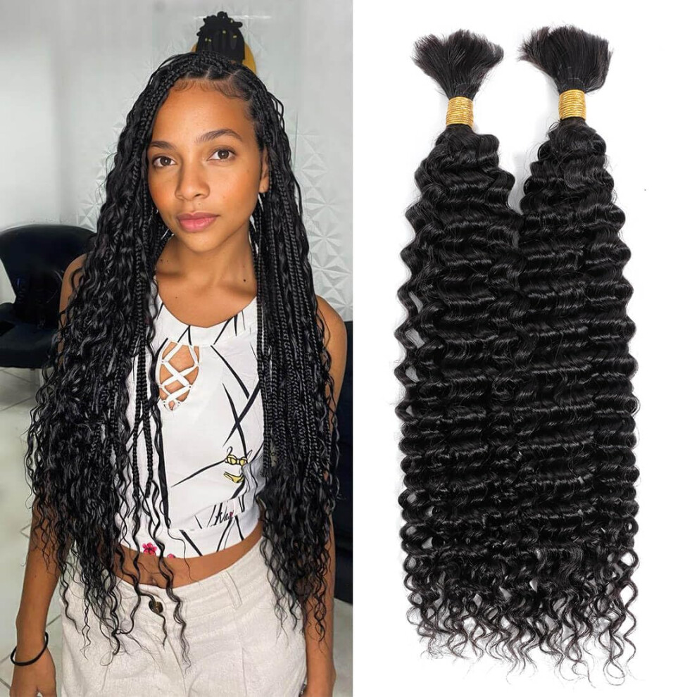 Unisex Brazilian Virgin Human Hair Bulk Deep Curly Unprocessed For Braiding And Protective Styles