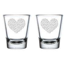 Set of 2 Shot Glasses 1.75oz Shot Glass Leopard Print Love Heart