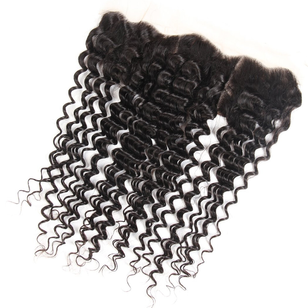 Brazilian Deep Wave Lace Frontal with Human Hair Clip In French Bangs, 13x4 Closure, Natural Hairline