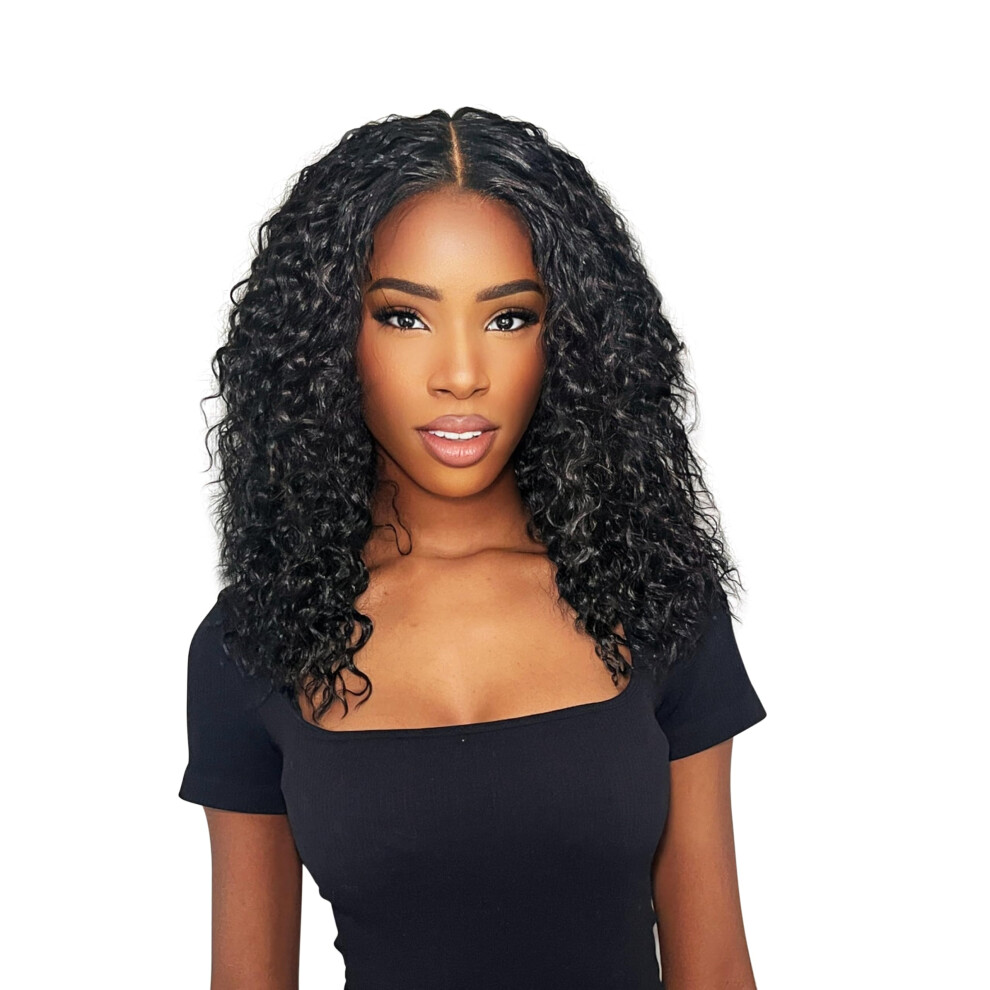 Unisex Black 18 Inch Curly Hd Lace Front Wig Â Human Hair Blend, Preplucked Natural Hairline, Heat Resistant