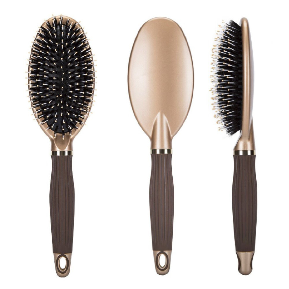 Golden Boar Bristle Hair Brush With Nylon Bristles For Detangling And Smoothing Wet Or Dry Hair