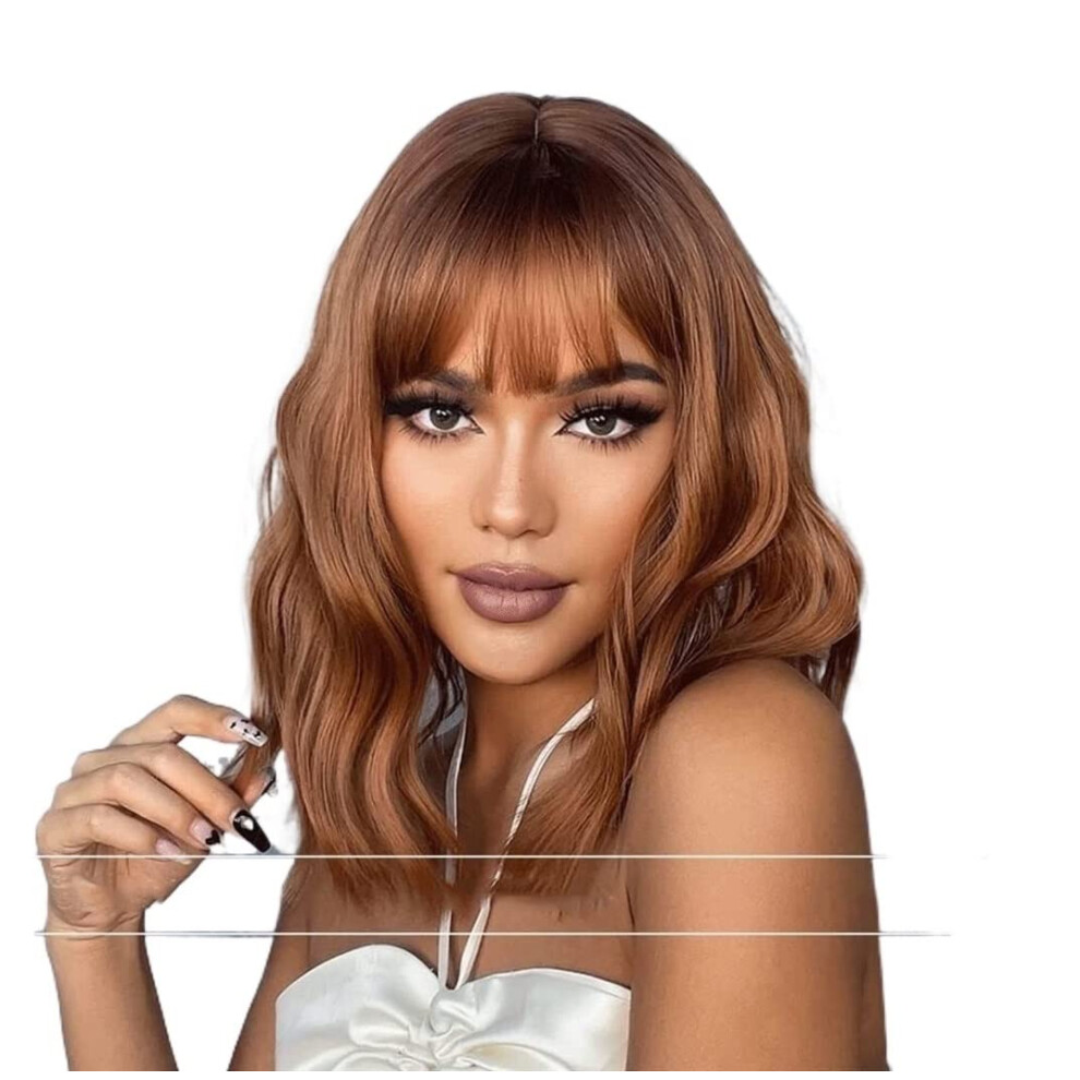 Unisex Shoulder Length Wavy Synthetic Wig With Bangs For Women, Natural Scalp And Tangle Design