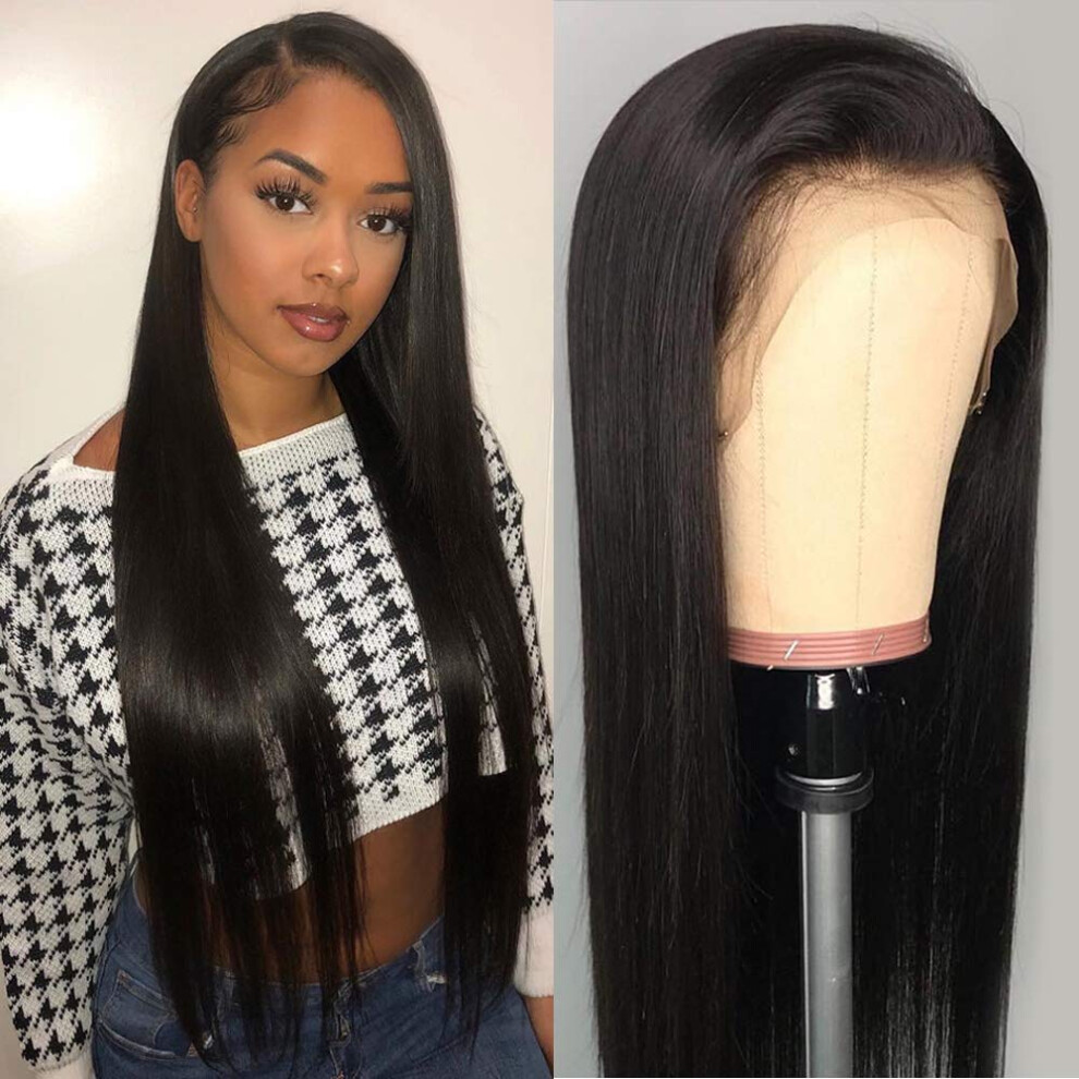 Unisex Brazilian Straight Human Hair Lace Front Wig 13X4 Pre Plucked Natural Hairline With Baby Hair