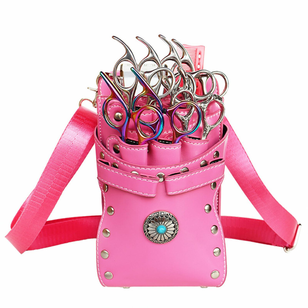 Professional Hairdressing Scissor Bag With 7 Slots, Pink Barber Tool Waist And Crossbody Organizer 9164114931191