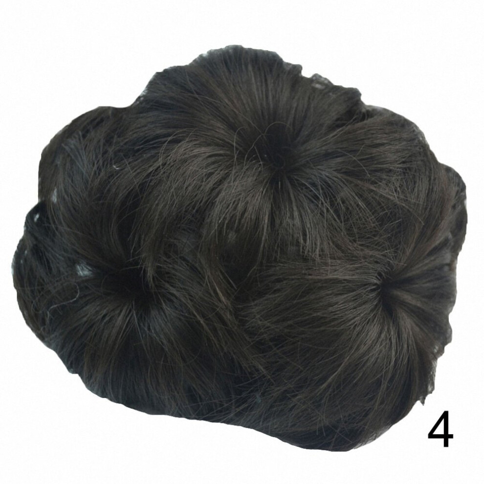 Unisex Brown Ponytail Hairpiece Wavy Curly Hair Bun Extension With Claw Clip For Bridal Updo Darkest