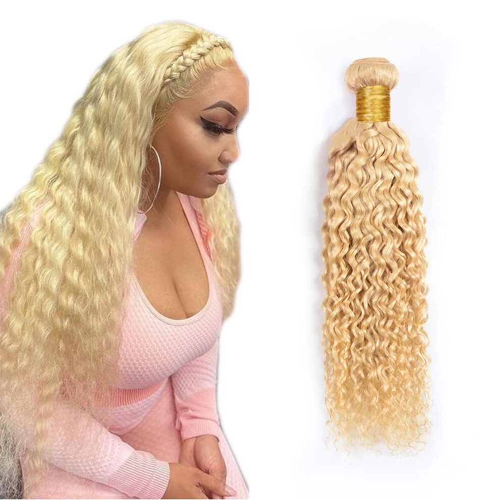 Unisex 613 Blonde Kinky Curly Brazilian Virgin Hair Extensions Unprocessed Remy Double Weft 16 Inch