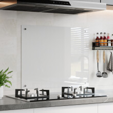 75x60cm Pre-Drilled Tempered Glass Splashback for Cookers, White