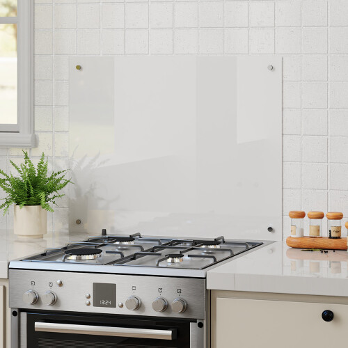 Living And Home 75x60cm Pre-Drilled Tempered Glass Splashback for Cookers, White 1