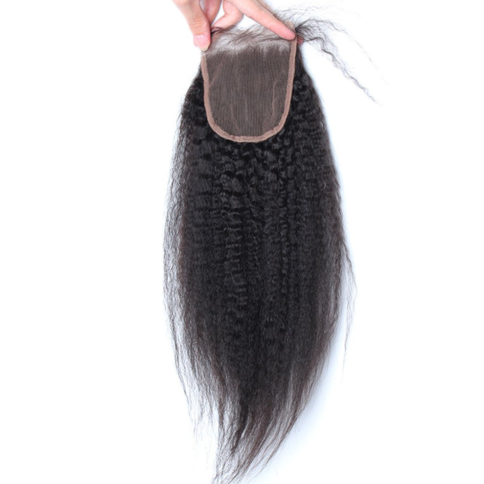 Unisex Kinky Straight Lace Closure 16 Inch Brazilian Remy Human Hair 4X4 With Preplucked Baby Hair