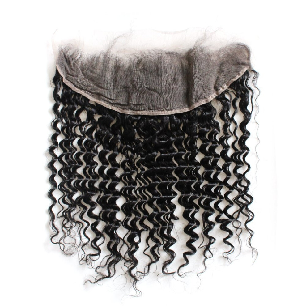Unisex Brazilian Deep Wave 13X4 Human Hair Lace Frontal Closure 18 Inch Pre Plucked With Baby Hair