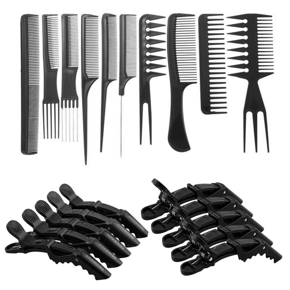 Unisex 10 Piece Hair Styling Comb And Clip Set With Secure Section Clips For Salon And Home Use
