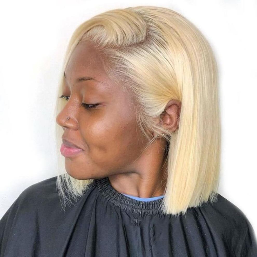 Unisex 613 Blonde Bob Wig Human Hair 13X6 Hd Transparent Lace Front, 180% Density, Pre Plucked