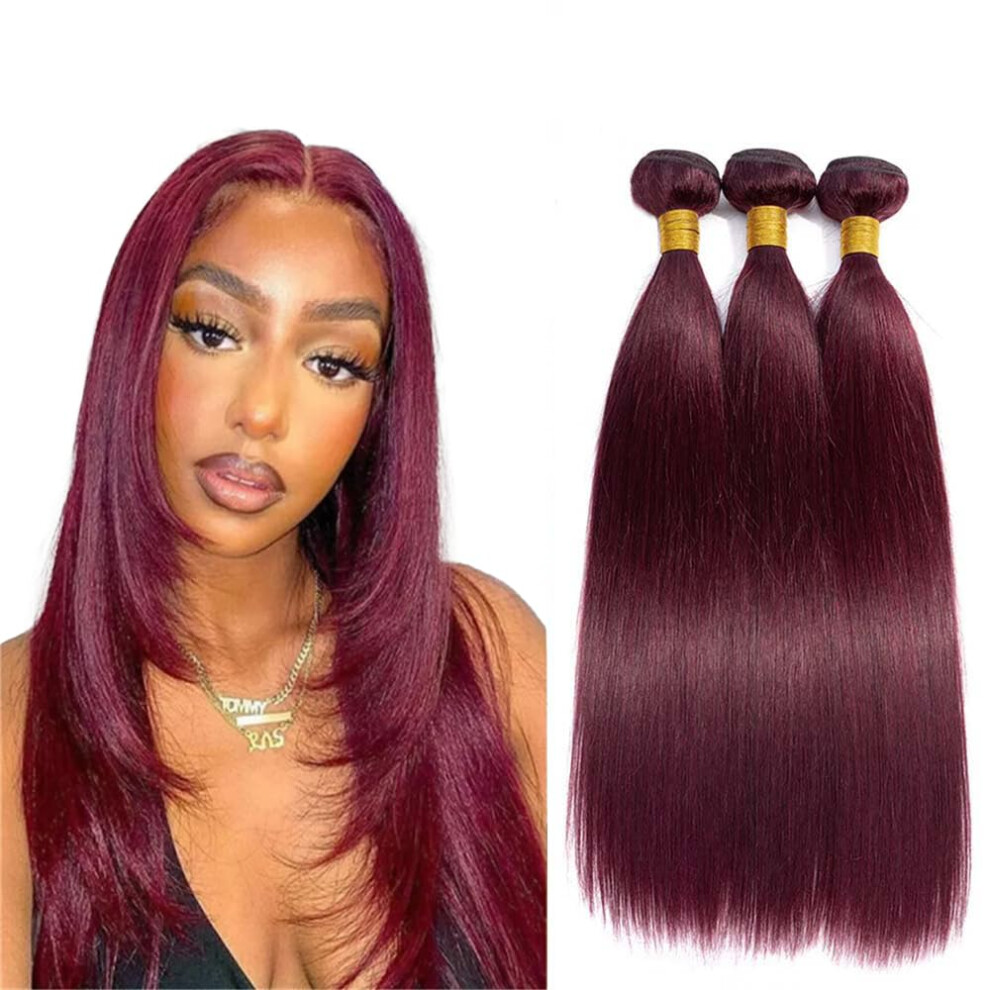 Unisex Red Burgundy Human Hair Bundles 99J Straight Brazilian Virgin Remy Extensions 8 10 12 Inch Double Weft