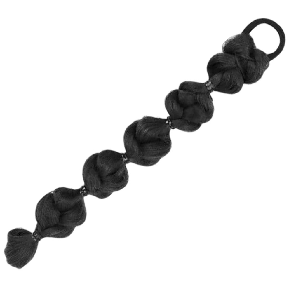 Unisex Black Long Braided Ponytail Extension Synthetic Hairpiece For Women With Natural Braided Look
