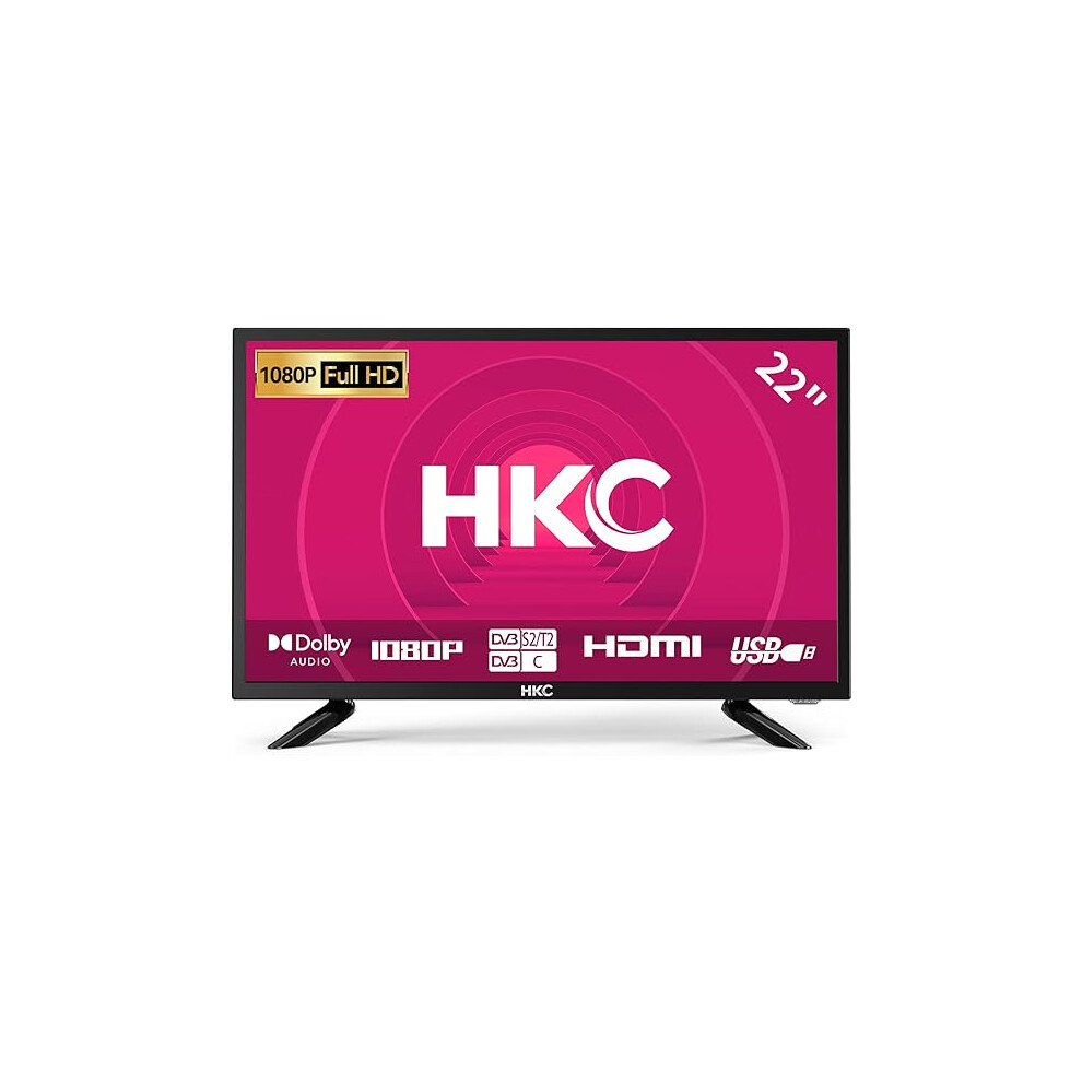 Hkc 22 Inch Fhd Tv, Freeview Dvb-T2-C-S2 Dolby Digital Audio, Fhd Led Backlighting Display, Hdmi Vga Pc Audio Scart Usb Record Media Player 097652230176