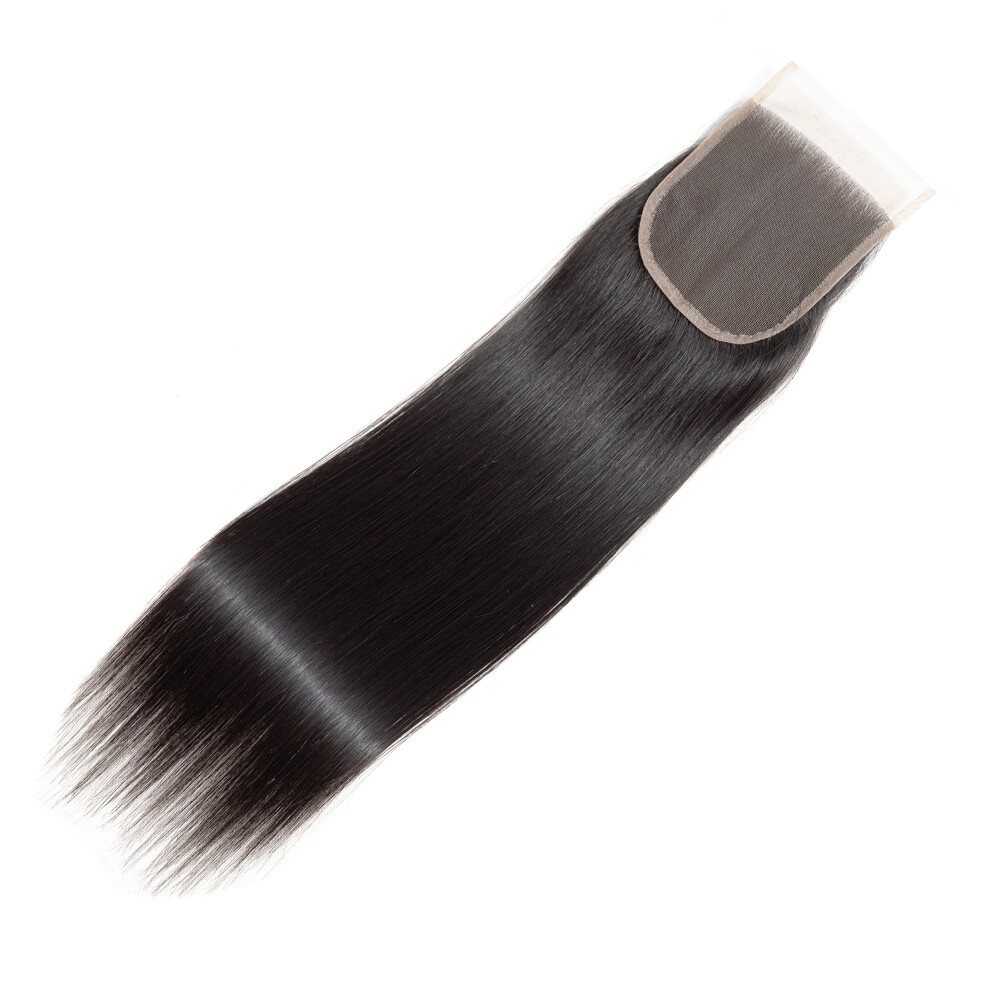 Unisex Brazilian Lace Closure 18 Inch Virgin Human Hair Straight 4X4 Natural Hairline Swiss Lace