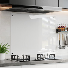 90x70cm Pre-Drilled Tempered Glass Splashback for Cookers, White