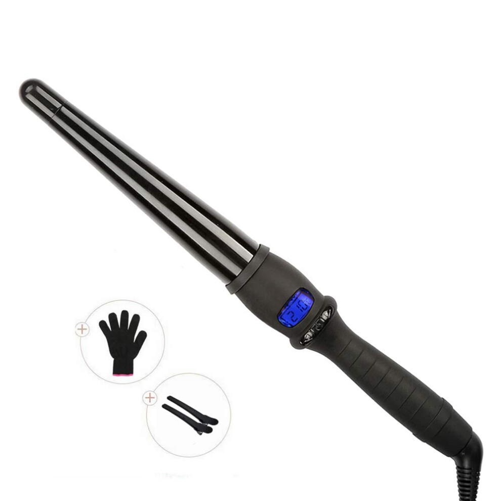 Professional Ceramic Curling Wand with Adjustable Temperature, Dual Voltage, Heat Resistant Glove