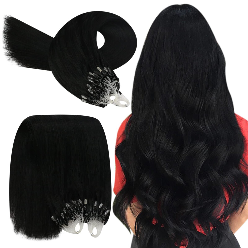 Unisex Black 24 Inch Jet Micro Loop Human Hair Extensions Natural Remy Micro Ring Straight 50G Pack