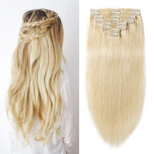 24 Inch Double Weft Clip In Human Hair Extensions Thick Soft Remy Bleach Blonde Full Head 170g