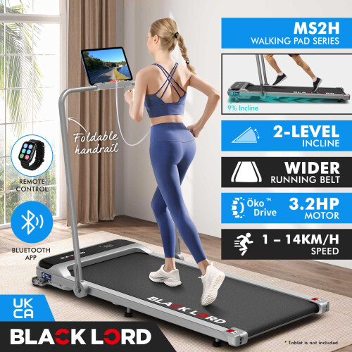 BLACK LORD Treadmill Walking Pad Incline Foldable handrail Silver 1