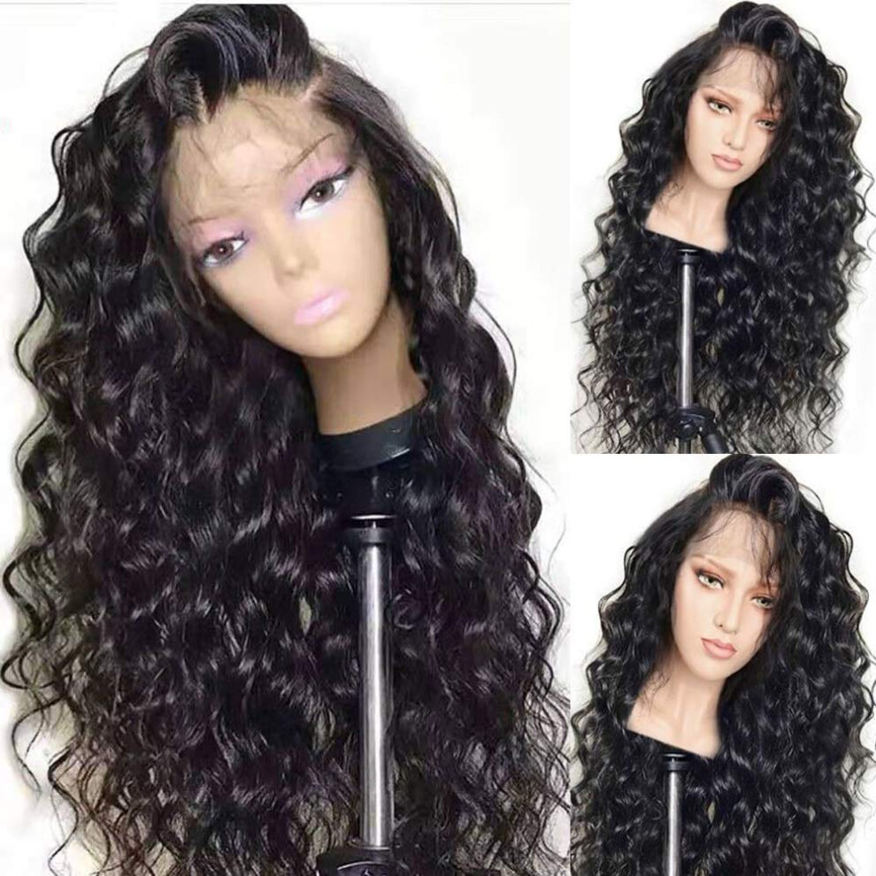 Unisex Black 26 Inch Loose Curly Wave Synthetic Lace Front Wig For Women, Glueless Preplucked Hairline