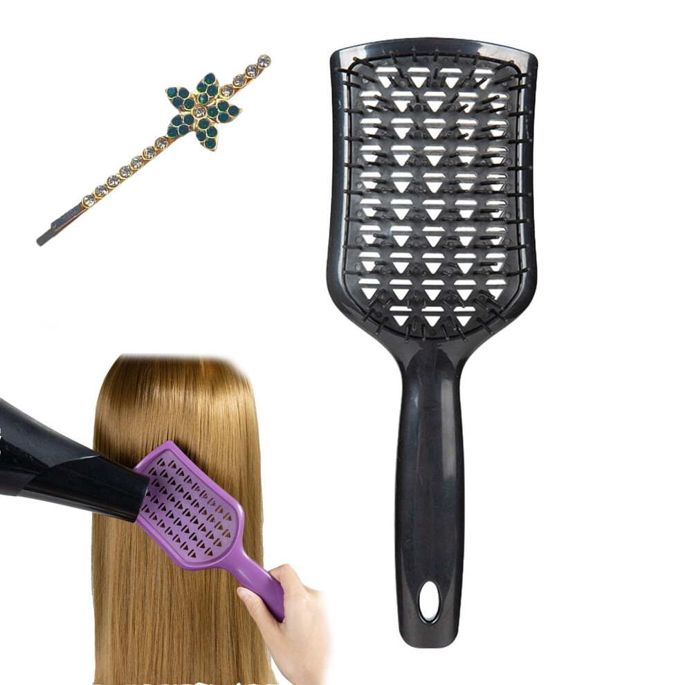 Unisex Black Detangling Brush For Wet And Dry Hair With Gentle Antitangle Bristles And Ergonomic Comfort Grip