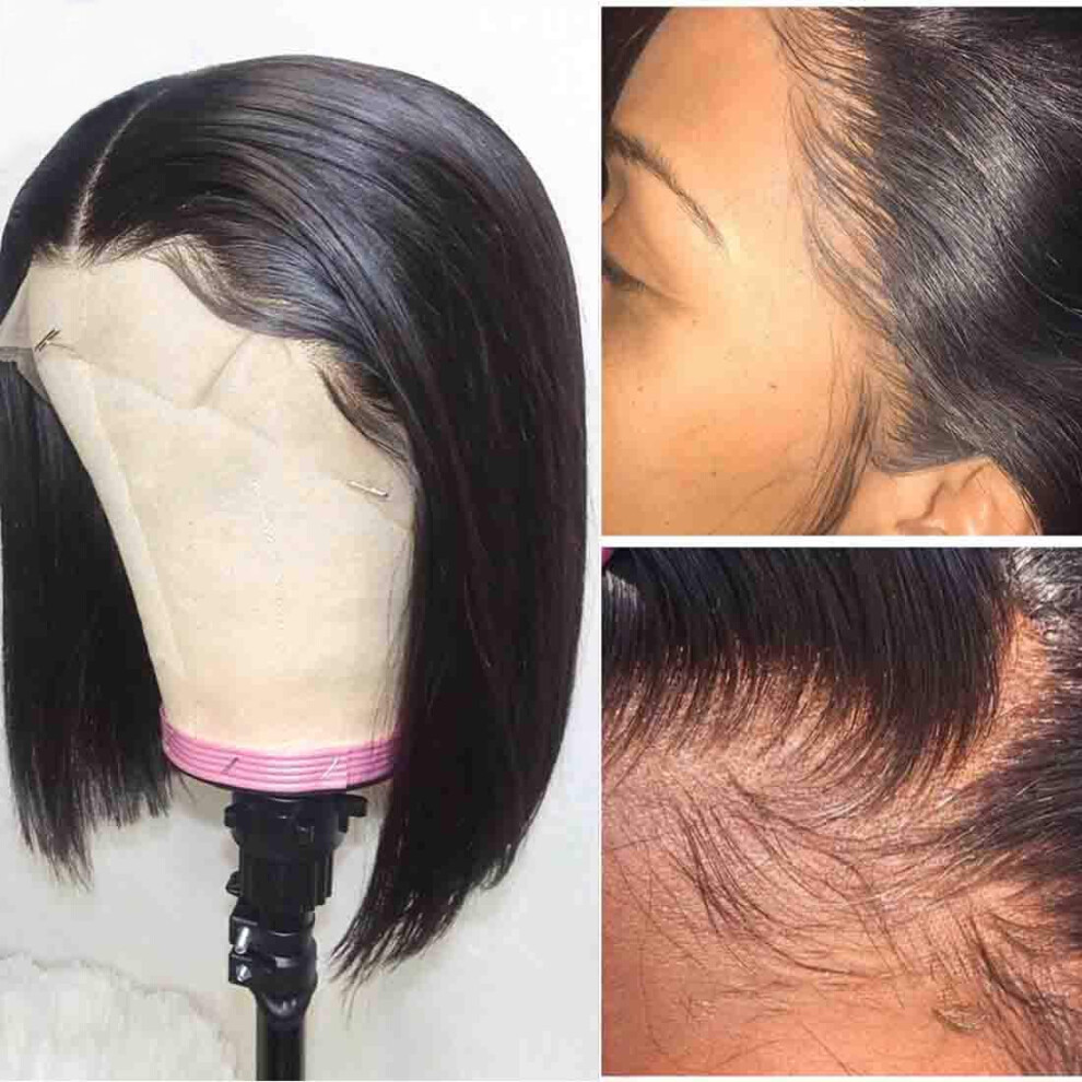 Unisex Black Short Bob Wigs For Women Human Hair 13X4 Lace Front Preplucked Brazilian Wig With Baby Hair