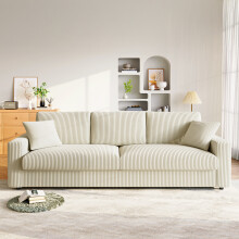 256cm 4 Seater Modern Corduroy Sofa with 2 Throw Pillows for Living Room