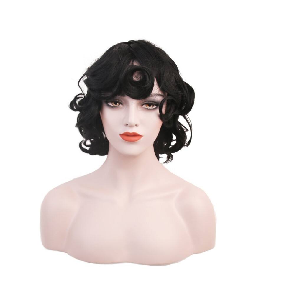 Unisex Black Short Curly Synthetic Wig For Women With Fluffy Wavy Kinky Curls And Natural Voluminous Look
