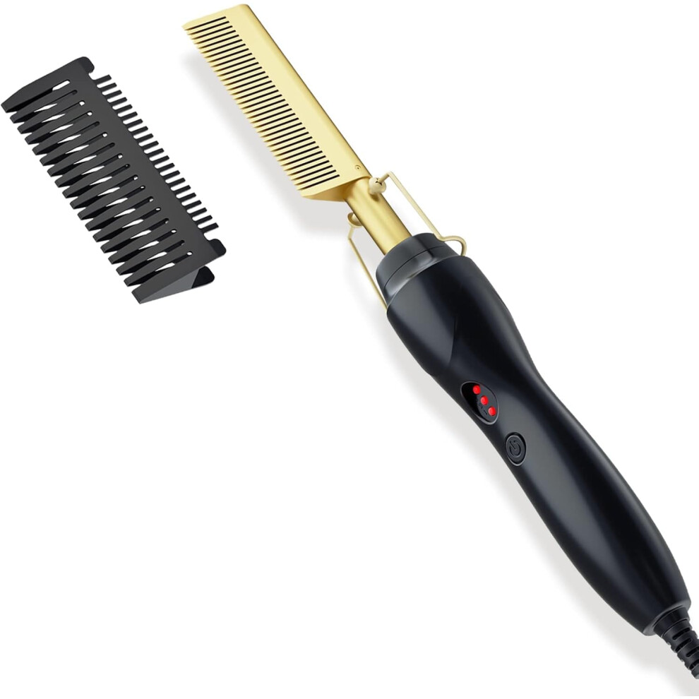 Black Hot Comb Hair Straightener Ceramic Electric Comb For Natural Hair Wigs Beards Frizz Reduction
